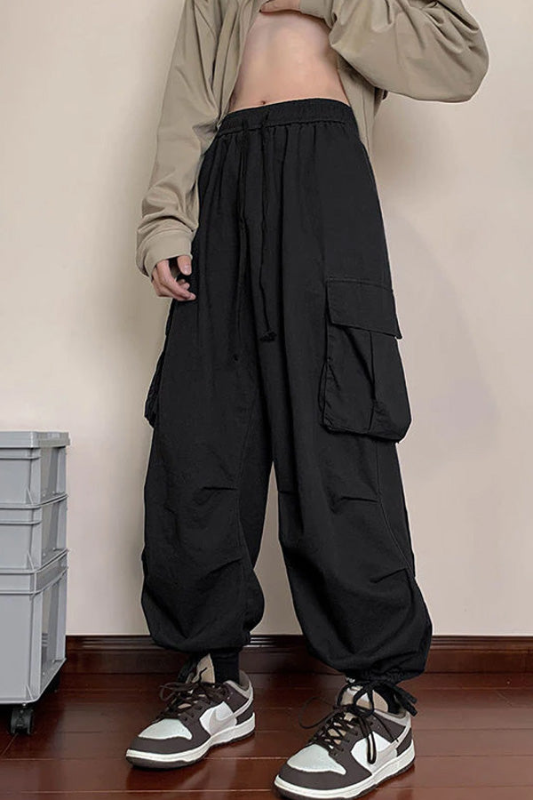 TINT ERA Baggy Black Cargo Pants Men American Streetwear Oversize